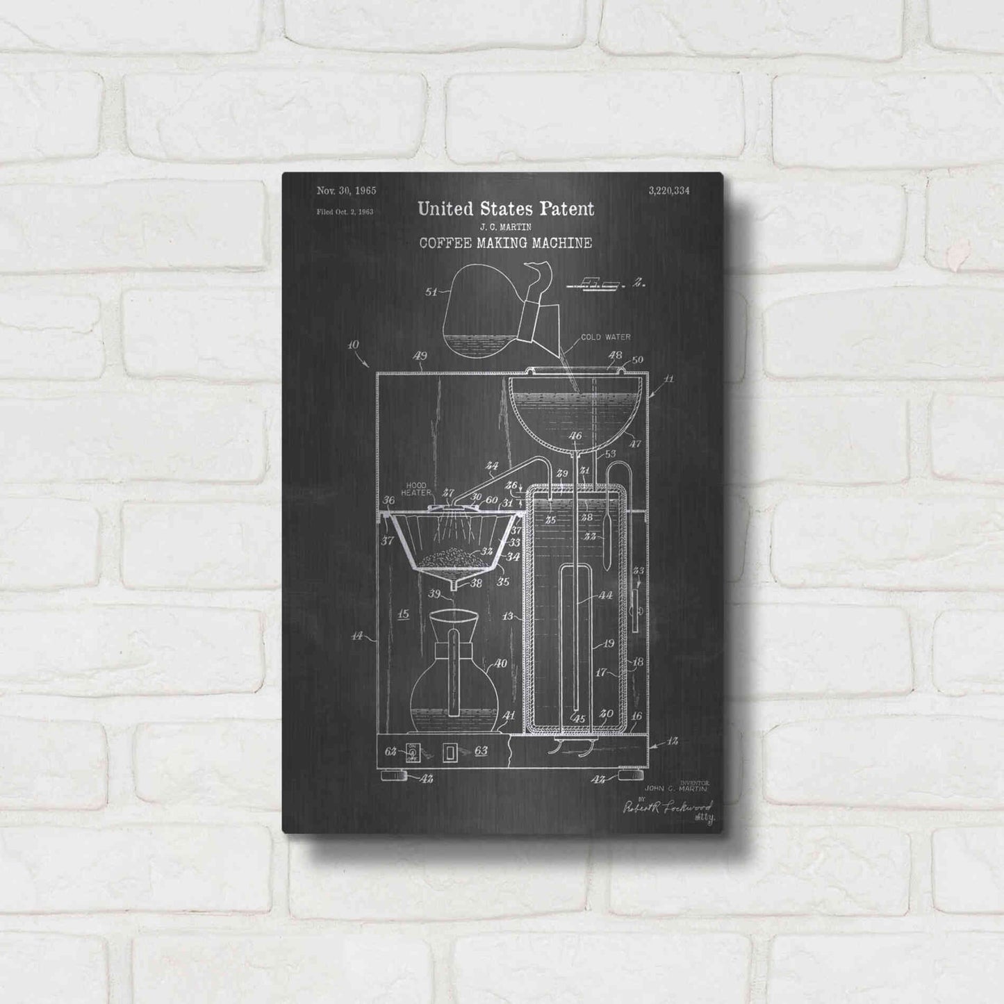 Luxe Metal Art 'Coffee Machine Blueprint Patent Chalkboard' Metal Wall Art,12x16