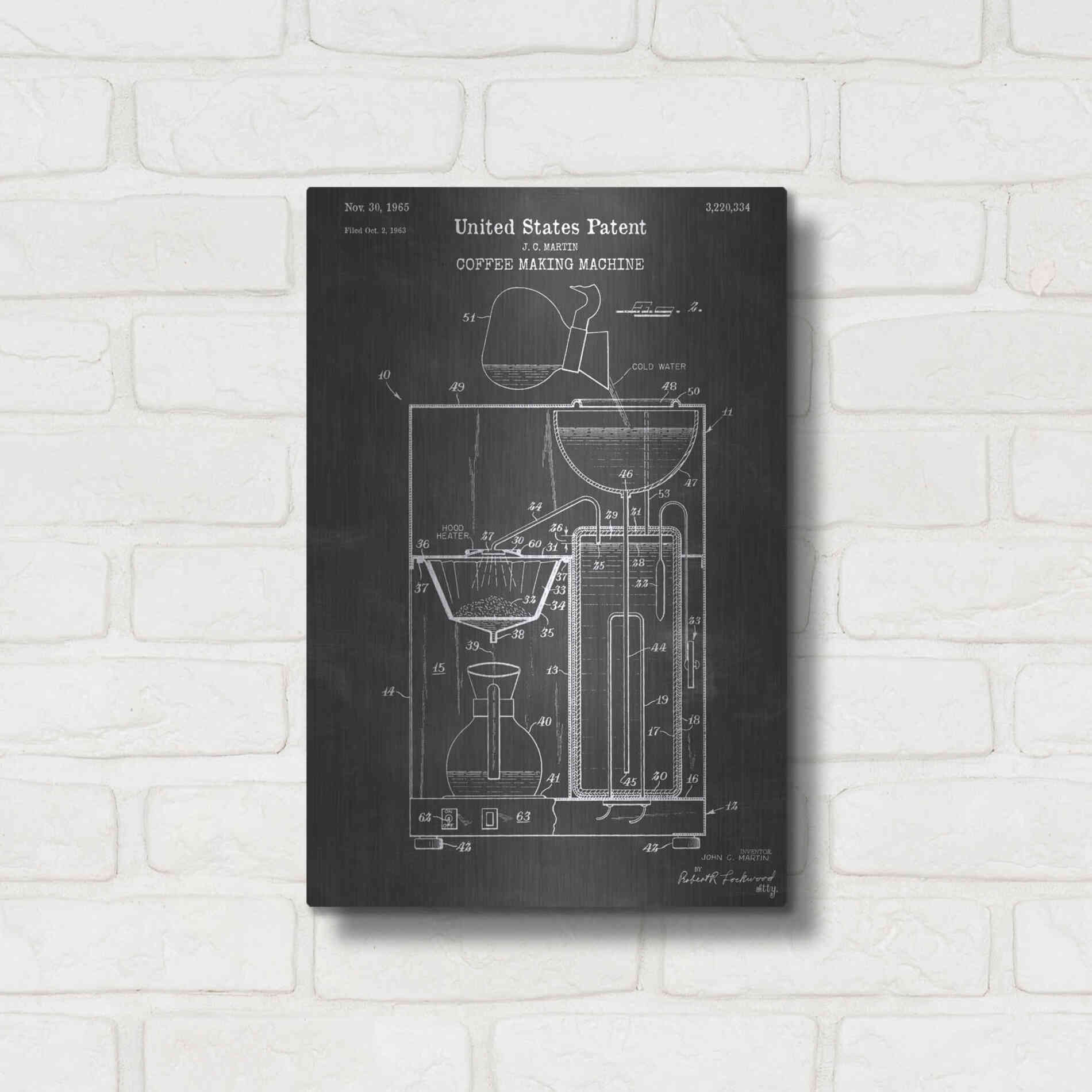 Luxe Metal Art 'Coffee Machine Blueprint Patent Chalkboard' Metal Wall Art,12x16
