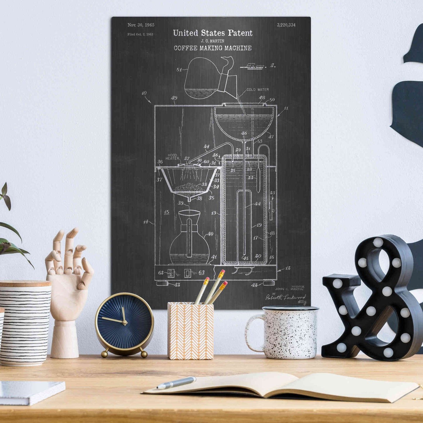 Luxe Metal Art 'Coffee Machine Blueprint Patent Chalkboard' Metal Wall Art,12x16