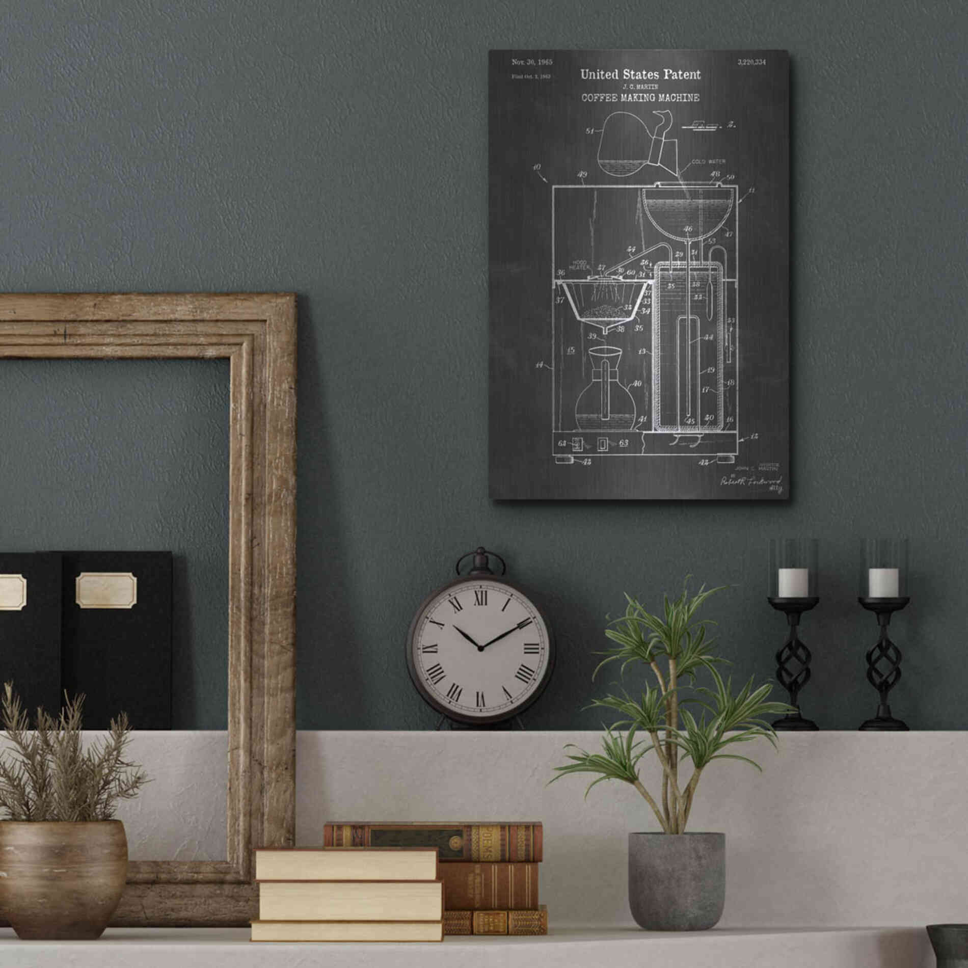Luxe Metal Art 'Coffee Machine Blueprint Patent Chalkboard' Metal Wall Art,12x16