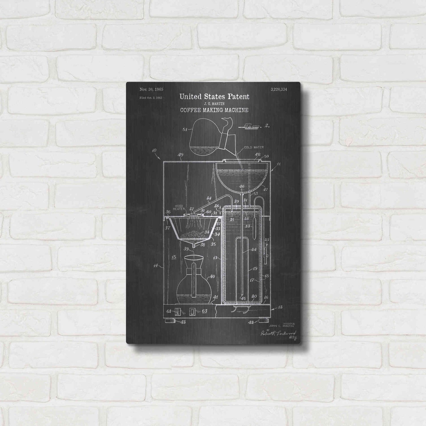 Luxe Metal Art 'Coffee Machine Blueprint Patent Chalkboard' Metal Wall Art,16x24