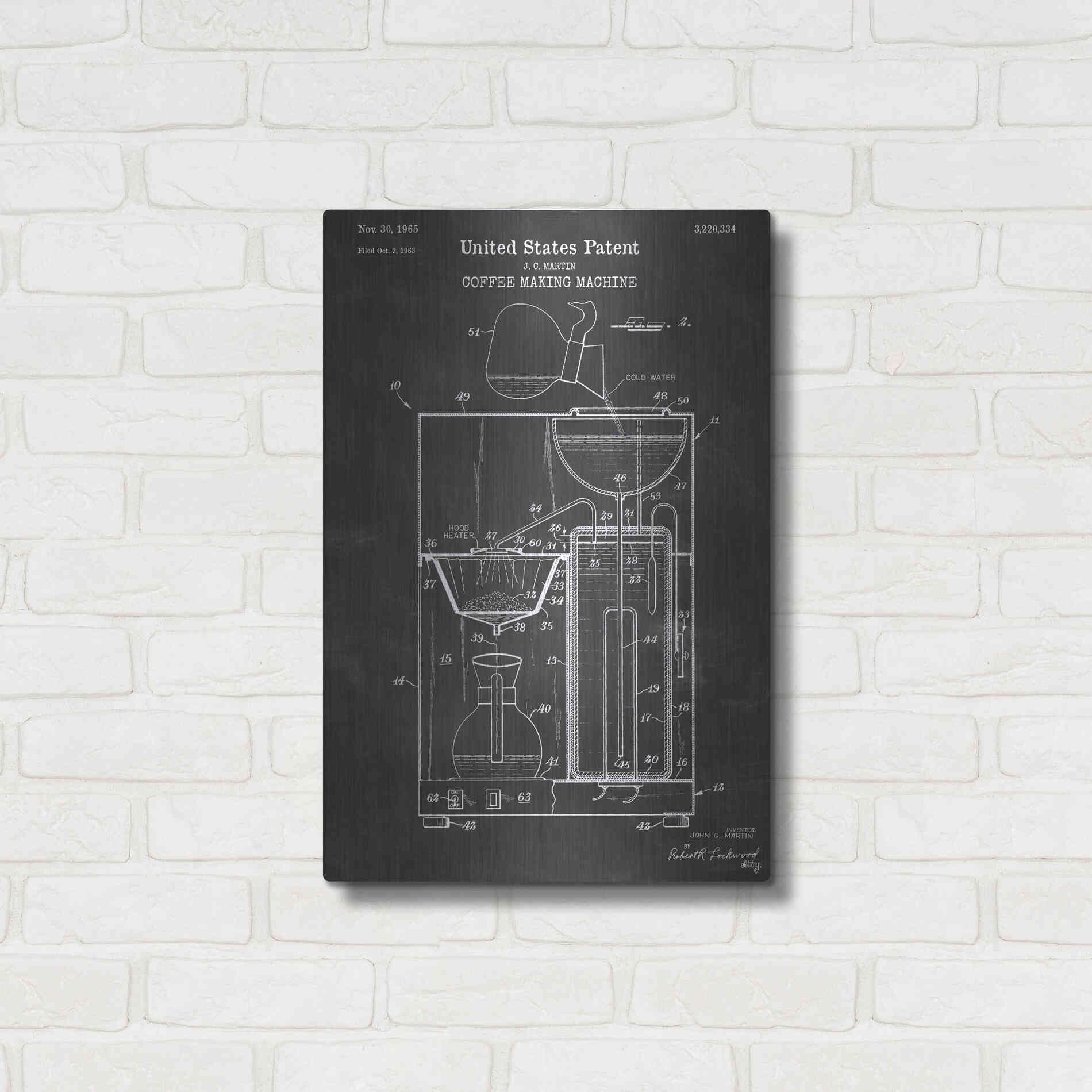 Luxe Metal Art 'Coffee Machine Blueprint Patent Chalkboard' Metal Wall Art,16x24