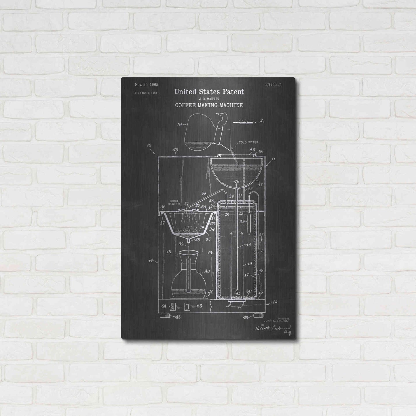 Luxe Metal Art 'Coffee Machine Blueprint Patent Chalkboard' Metal Wall Art,24x36