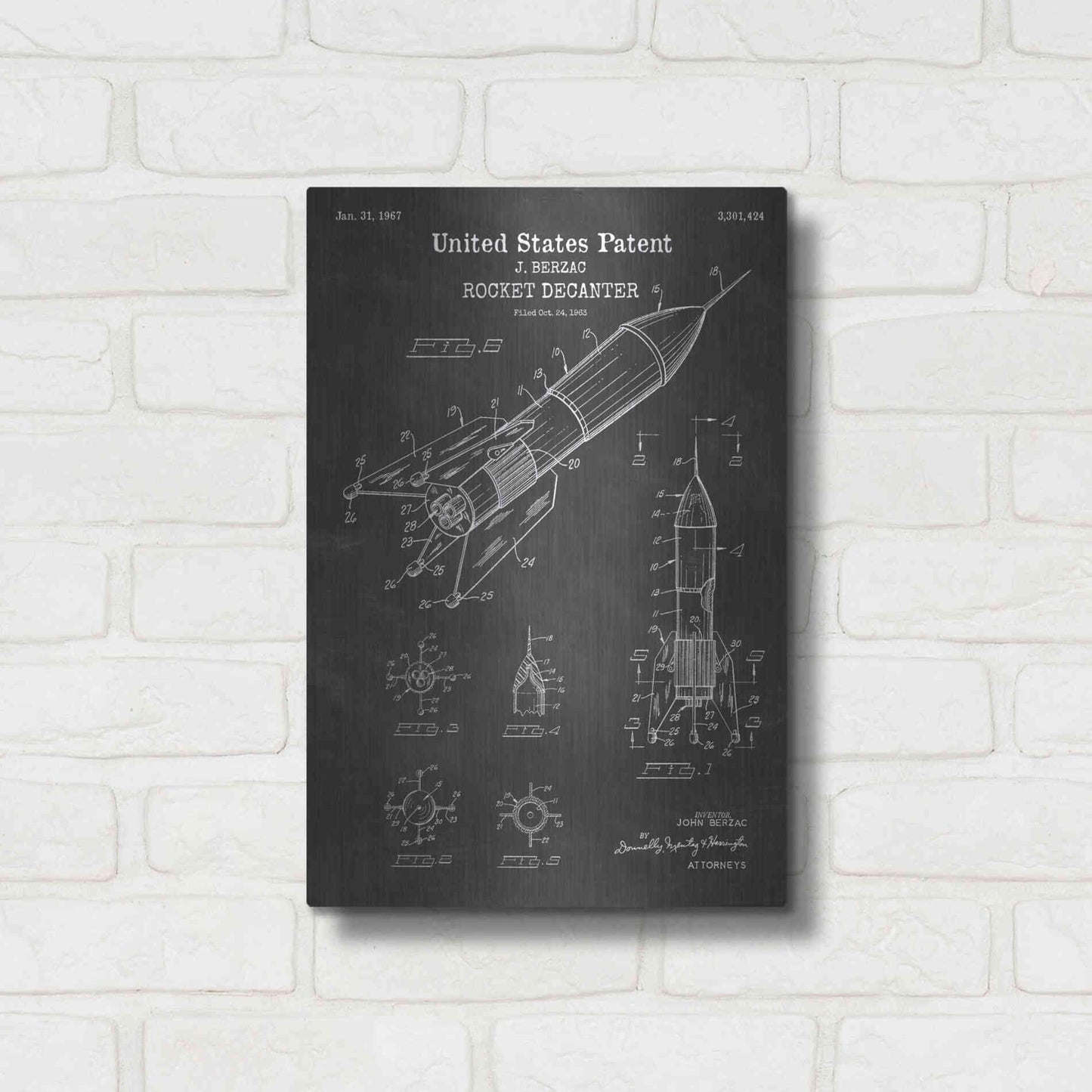 Luxe Metal Art 'Rocket Ship Blueprint Patent Chalkboard' Metal Wall Art,12x16