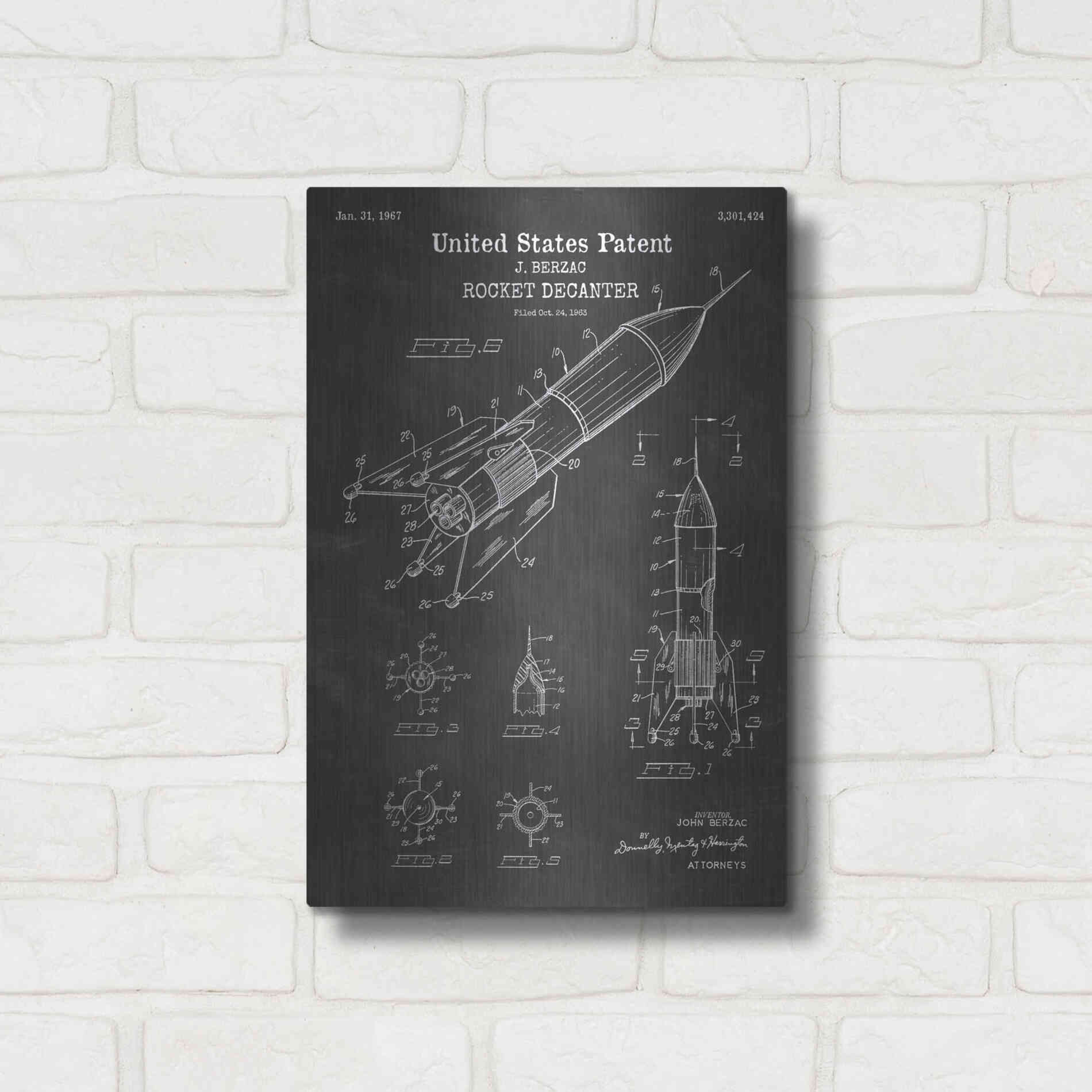 Luxe Metal Art 'Rocket Ship Blueprint Patent Chalkboard' Metal Wall Art,12x16