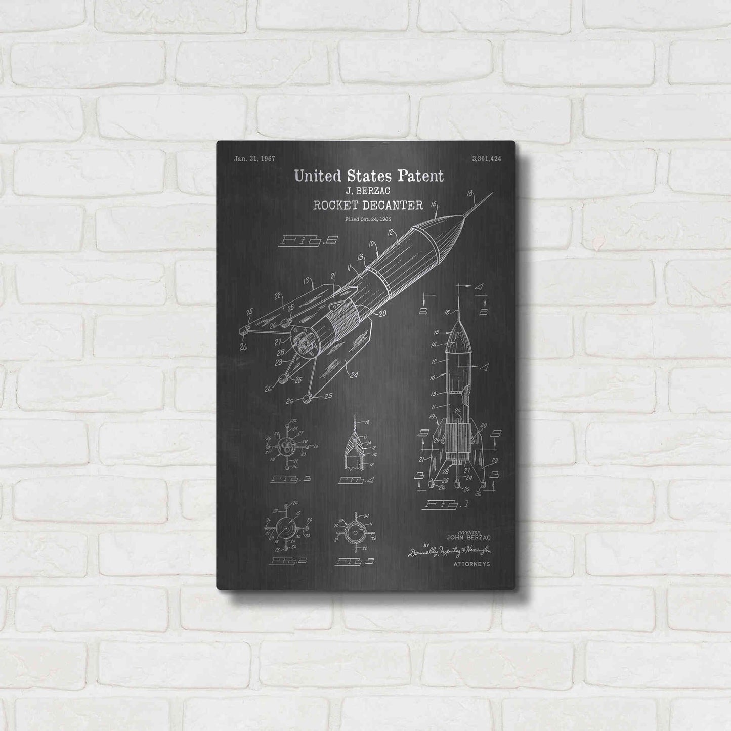 Luxe Metal Art 'Rocket Ship Blueprint Patent Chalkboard' Metal Wall Art,16x24