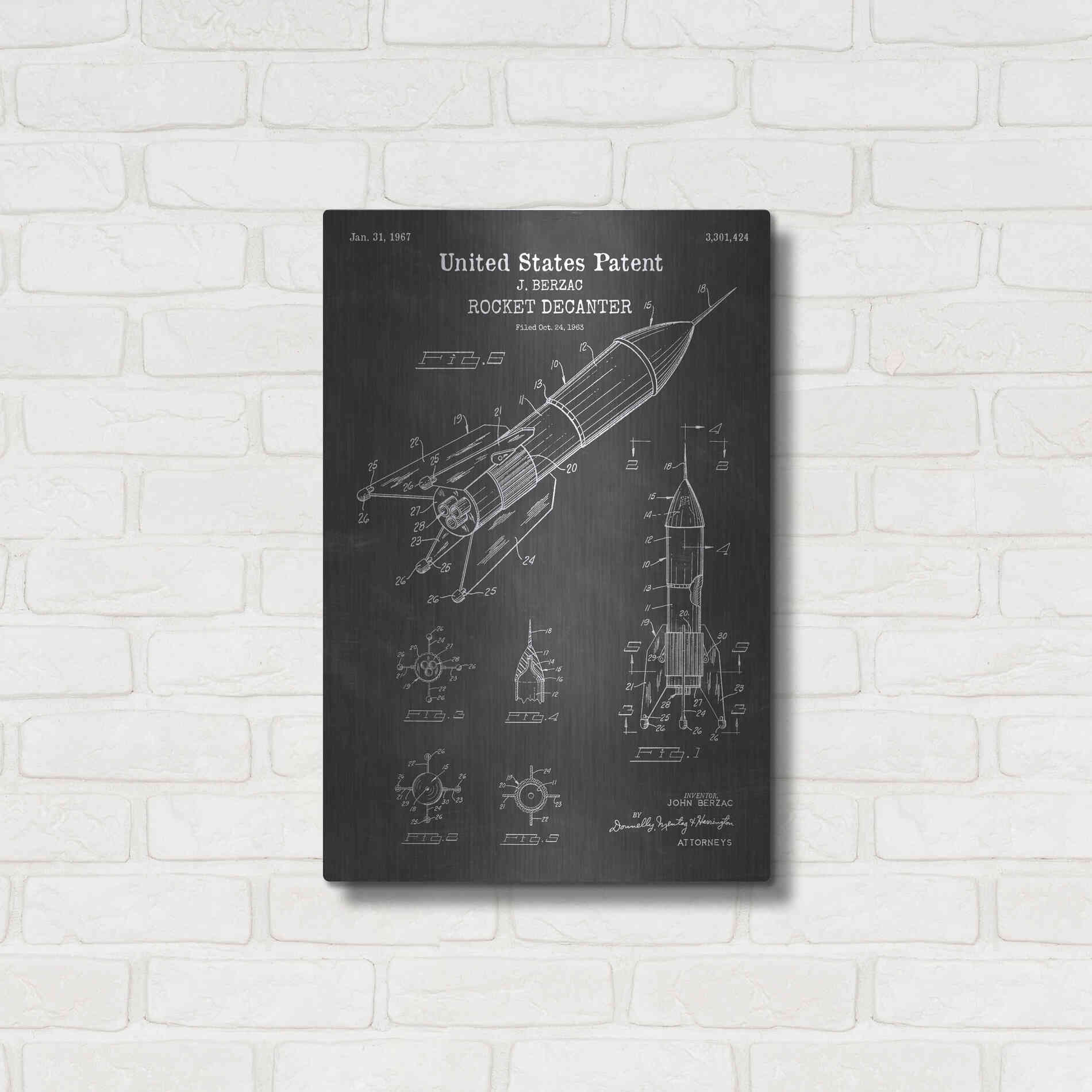 Luxe Metal Art 'Rocket Ship Blueprint Patent Chalkboard' Metal Wall Art,16x24
