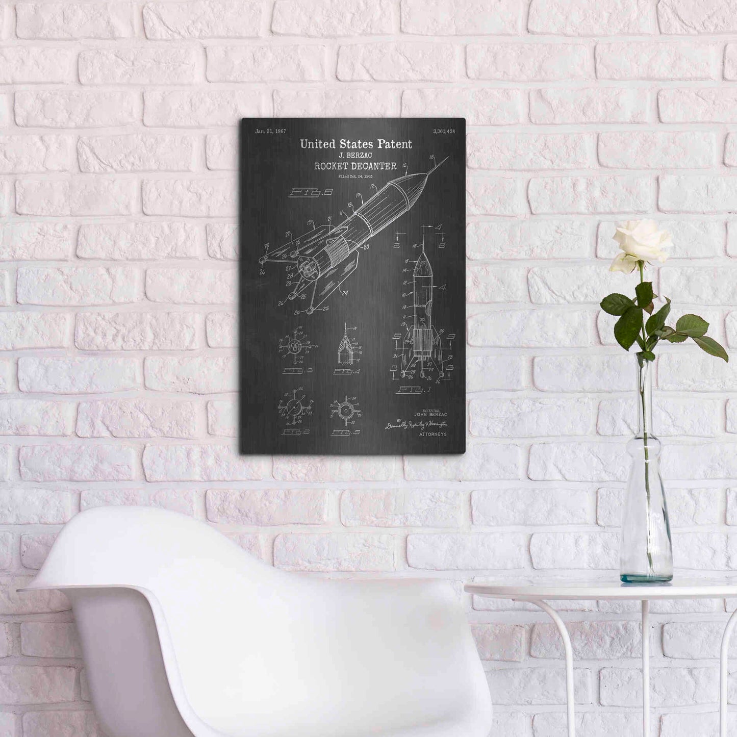 Luxe Metal Art 'Rocket Ship Blueprint Patent Chalkboard' Metal Wall Art,16x24