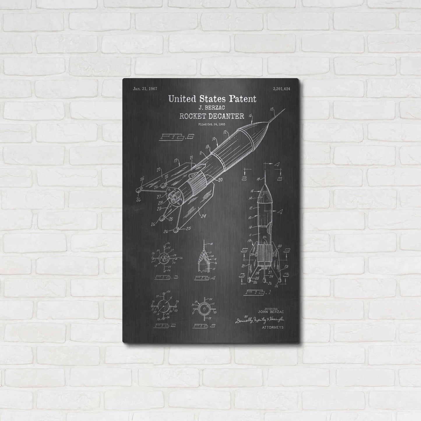 Luxe Metal Art 'Rocket Ship Blueprint Patent Chalkboard' Metal Wall Art,24x36