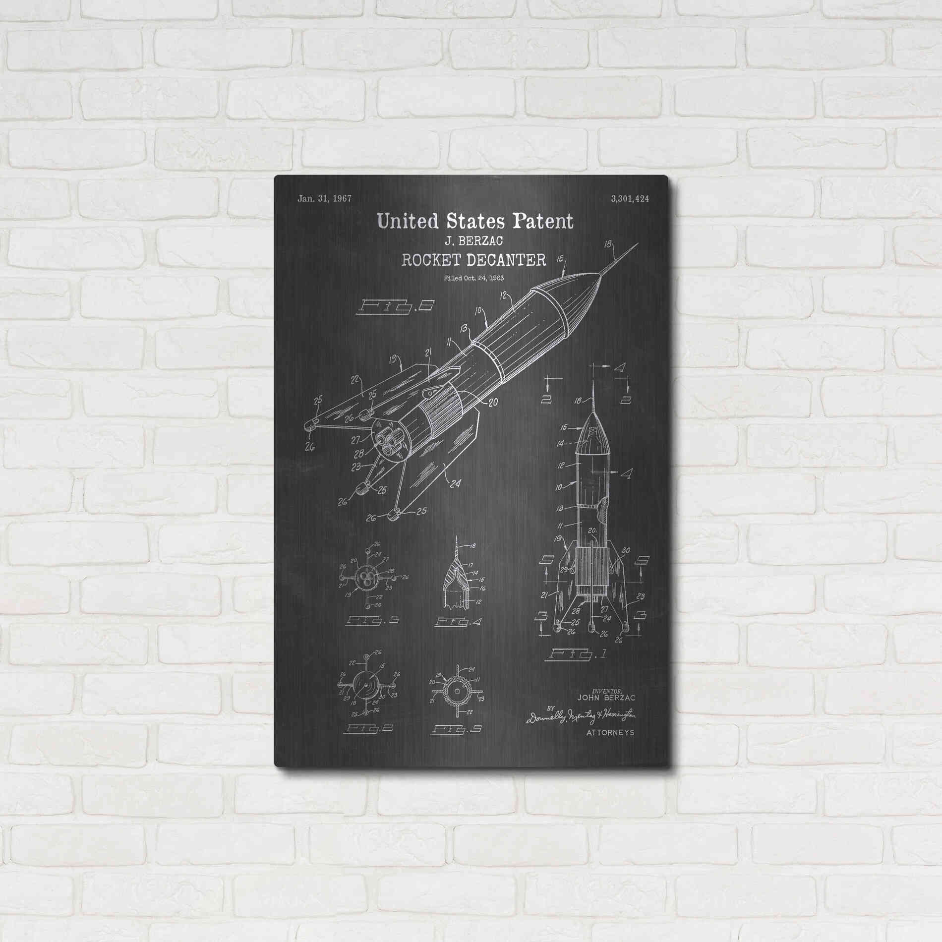 Luxe Metal Art 'Rocket Ship Blueprint Patent Chalkboard' Metal Wall Art,24x36