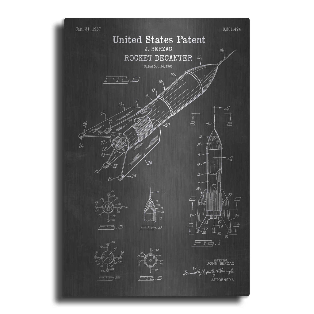 Luxe Metal Art 'Rocket Ship Blueprint Patent Chalkboard' Metal Wall Art