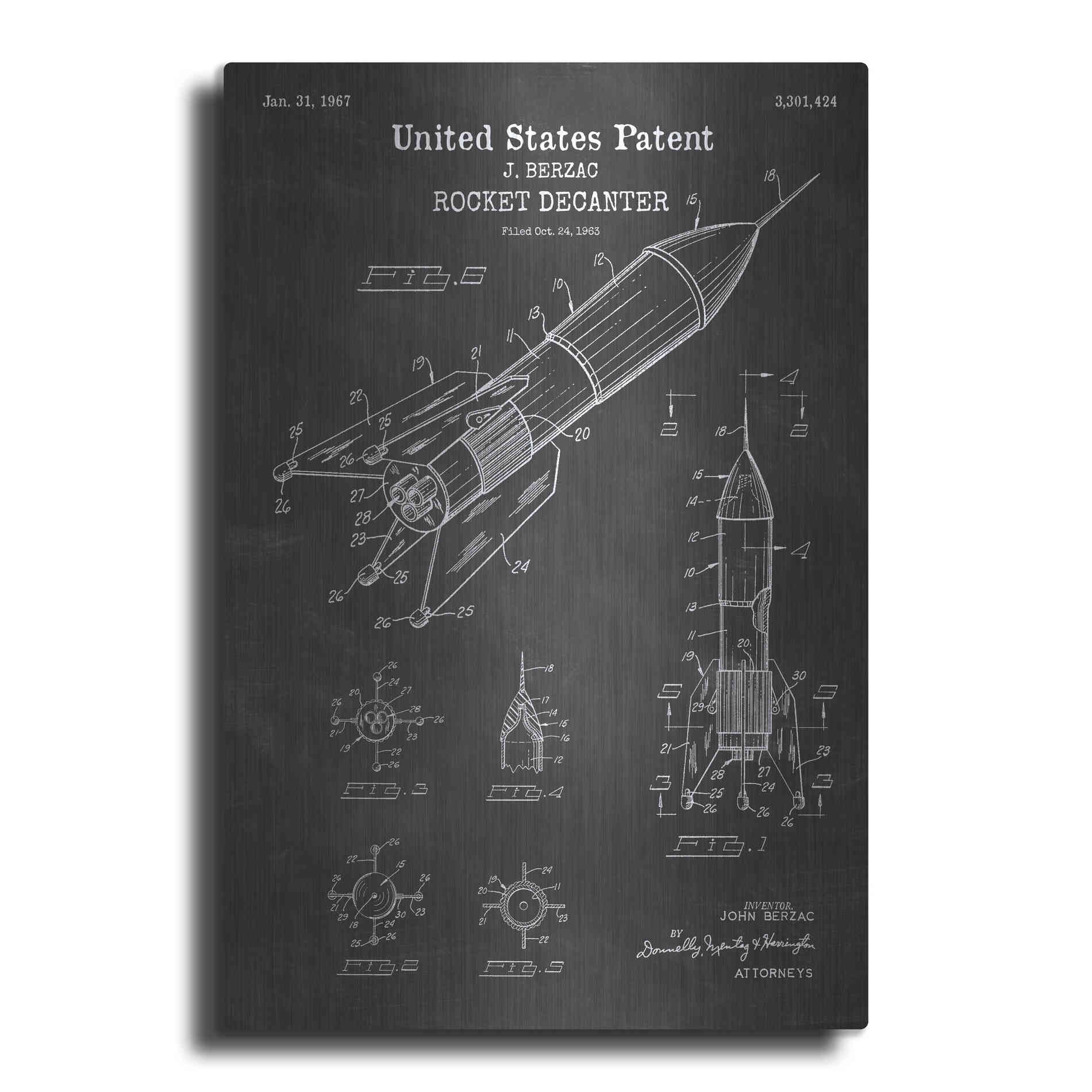Luxe Metal Art 'Rocket Ship Blueprint Patent Chalkboard' Metal Wall Art