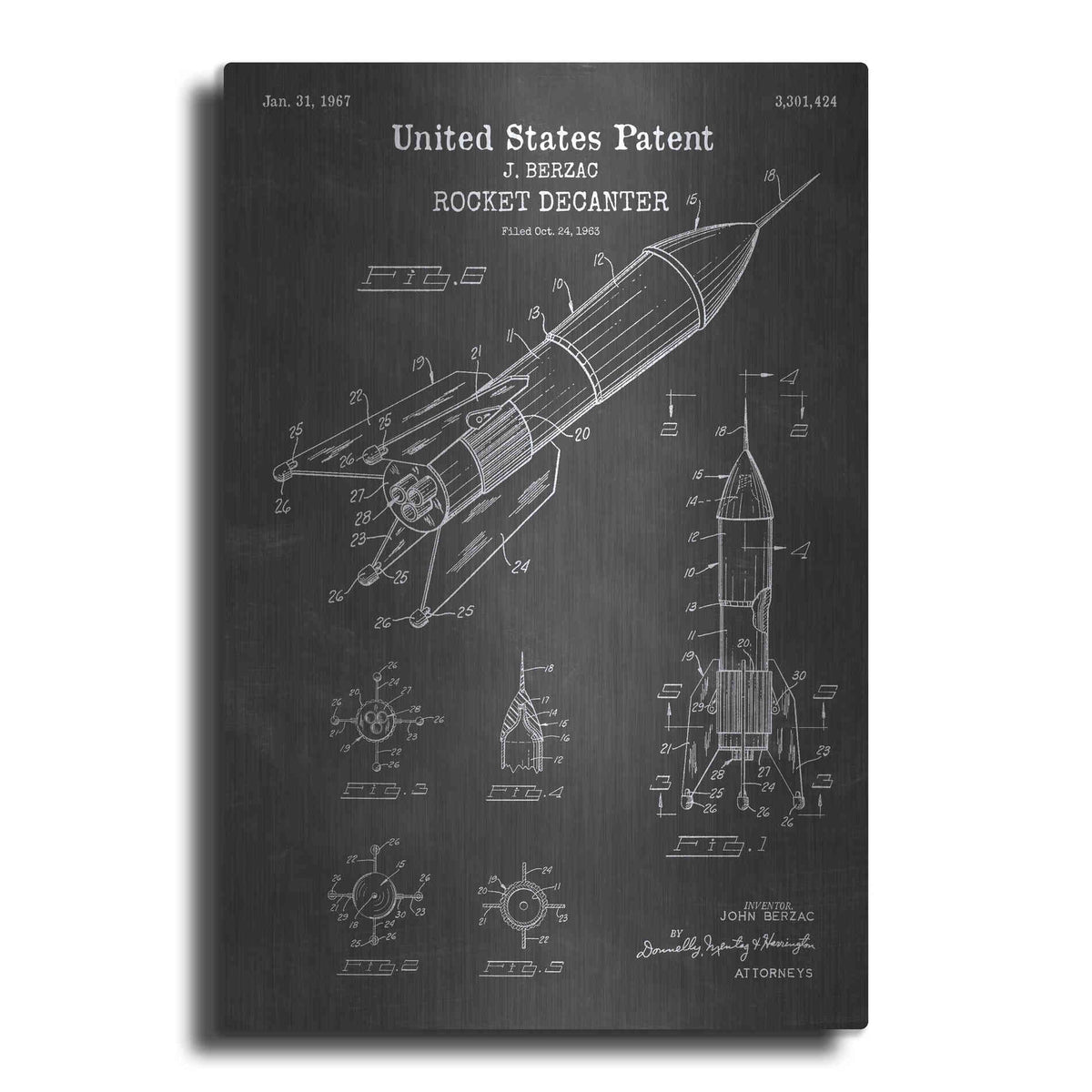 Luxe Metal Art 'Rocket Ship Blueprint Patent Chalkboard' Metal Wall Art