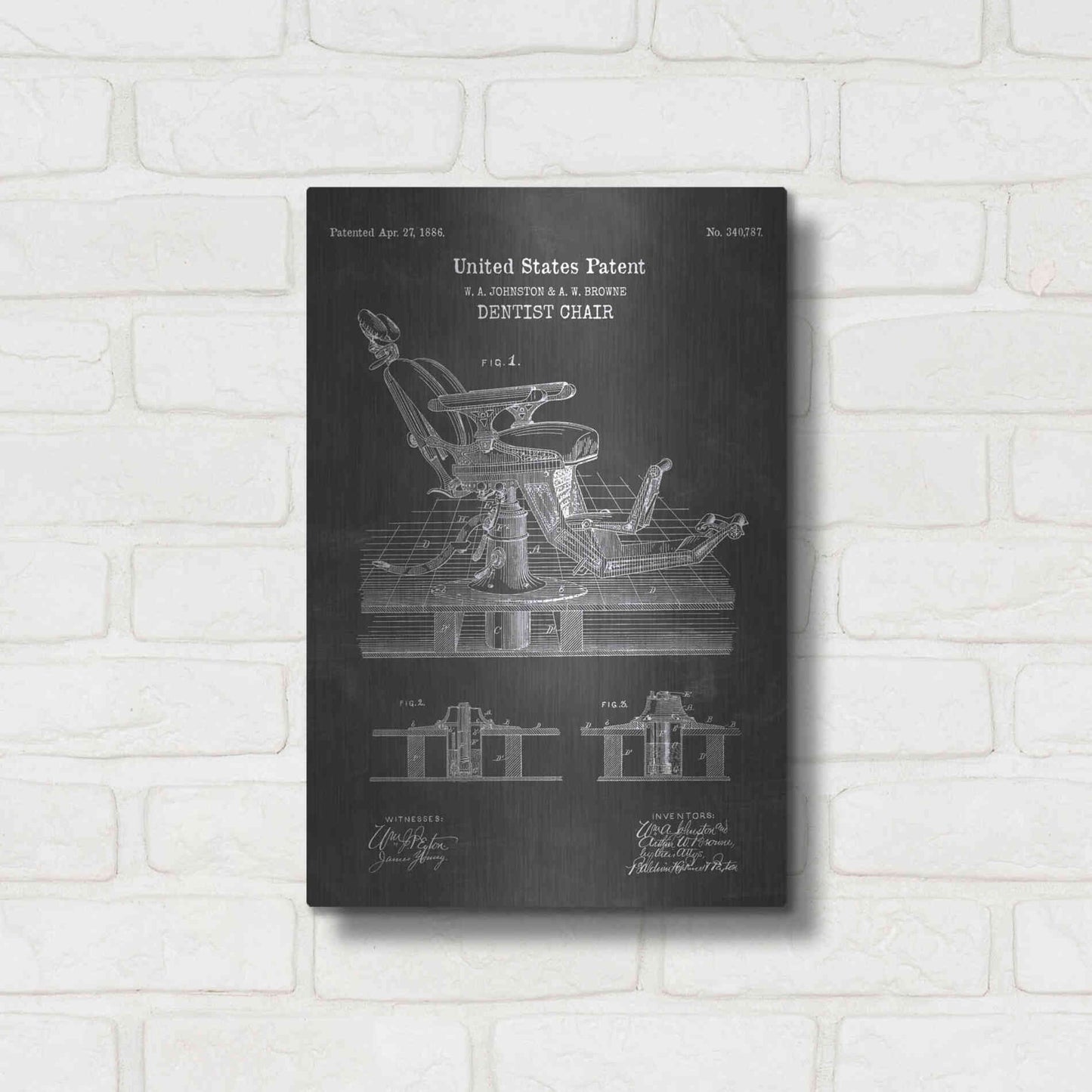 Luxe Metal Art 'Dentist Chair Blueprint Patent Chalkboard' Metal Wall Art,12x16