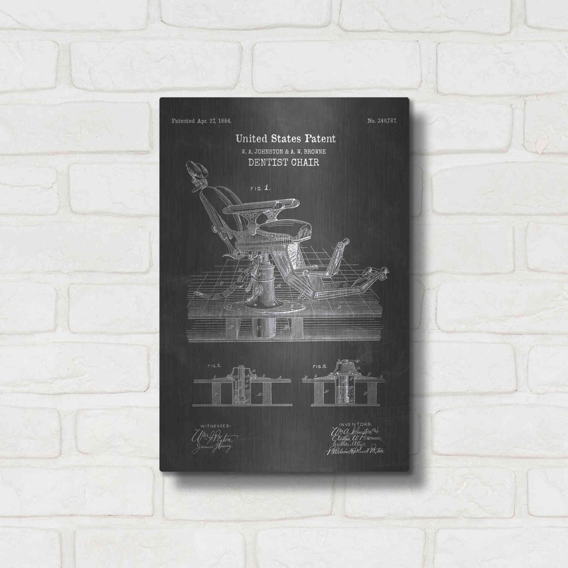 Luxe Metal Art 'Dentist Chair Blueprint Patent Chalkboard' Metal Wall Art,12x16