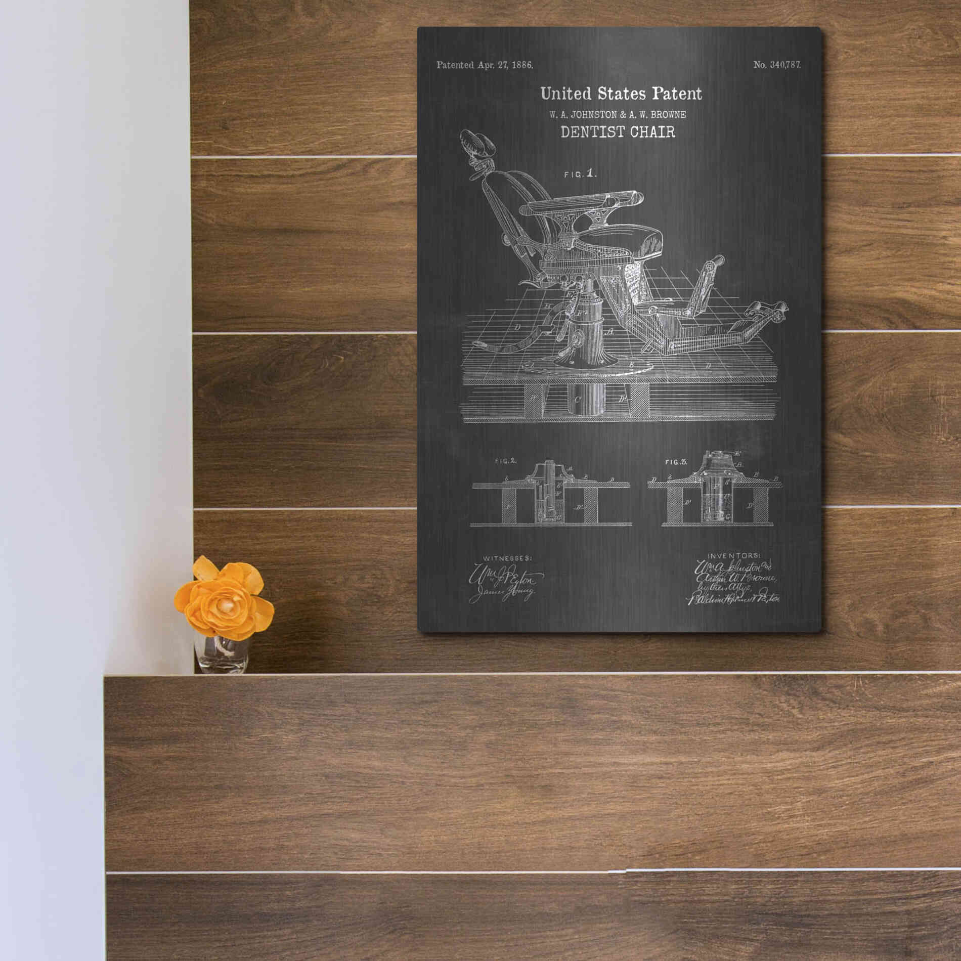 Luxe Metal Art 'Dentist Chair Blueprint Patent Chalkboard' Metal Wall Art,12x16