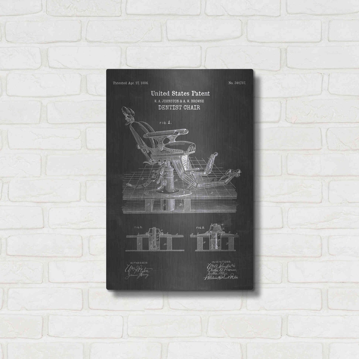 Luxe Metal Art 'Dentist Chair Blueprint Patent Chalkboard' Metal Wall Art,16x24