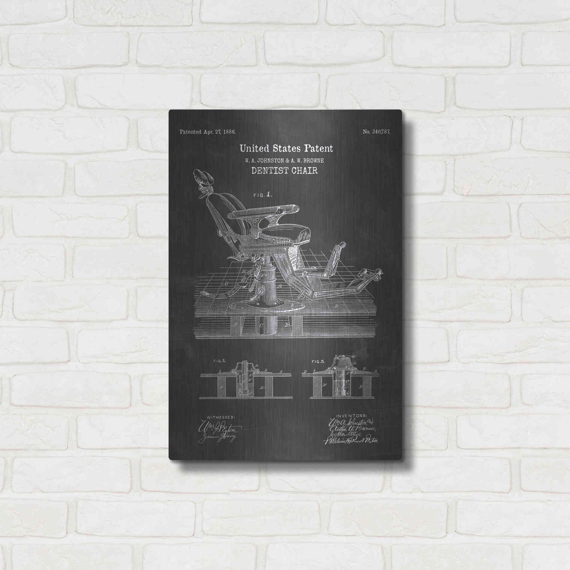 Luxe Metal Art 'Dentist Chair Blueprint Patent Chalkboard' Metal Wall Art,16x24