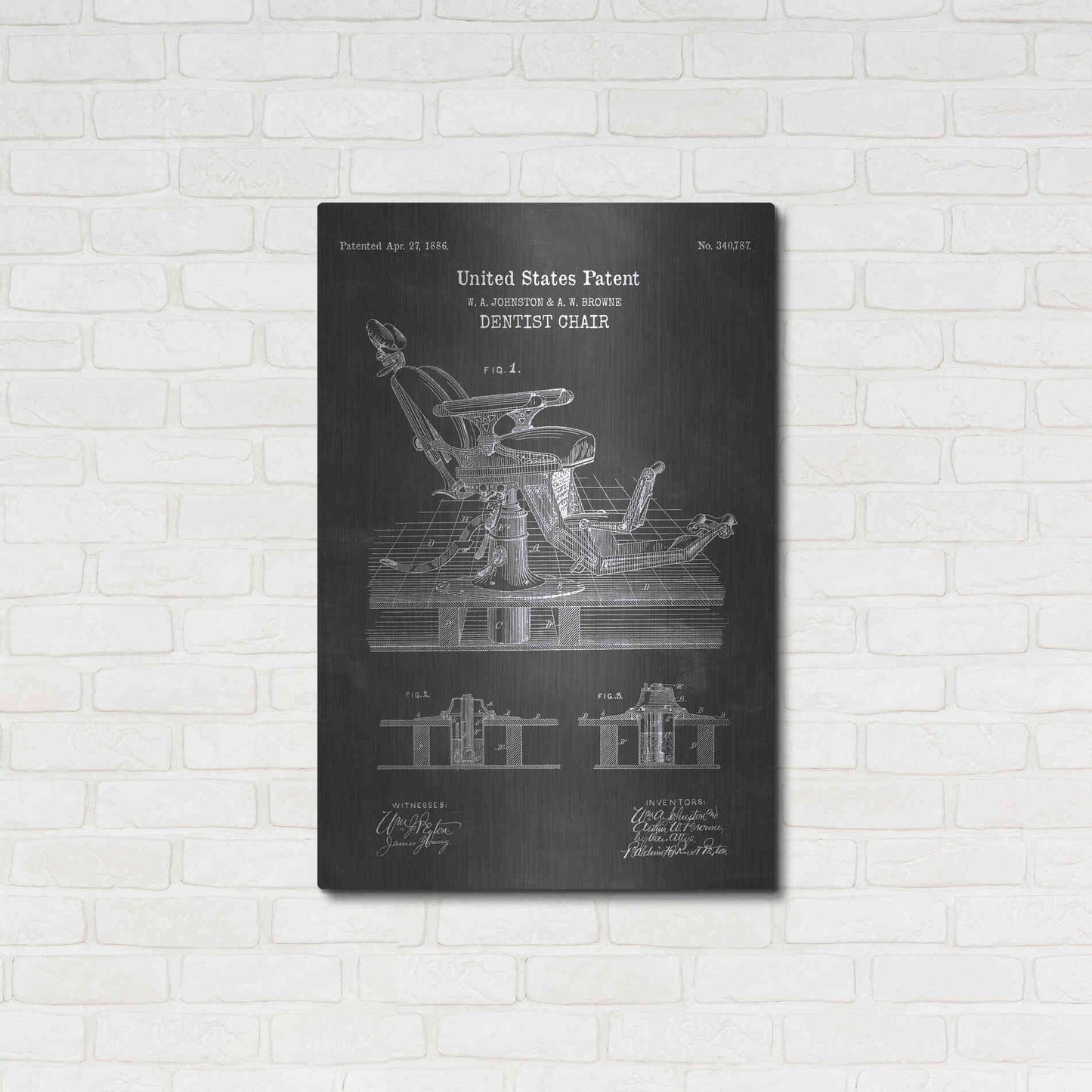 Luxe Metal Art 'Dentist Chair Blueprint Patent Chalkboard' Metal Wall Art,24x36