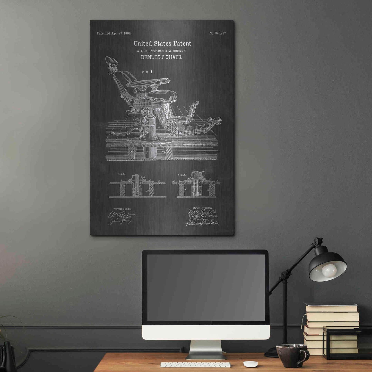Luxe Metal Art 'Dentist Chair Blueprint Patent Chalkboard' Metal Wall Art,24x36