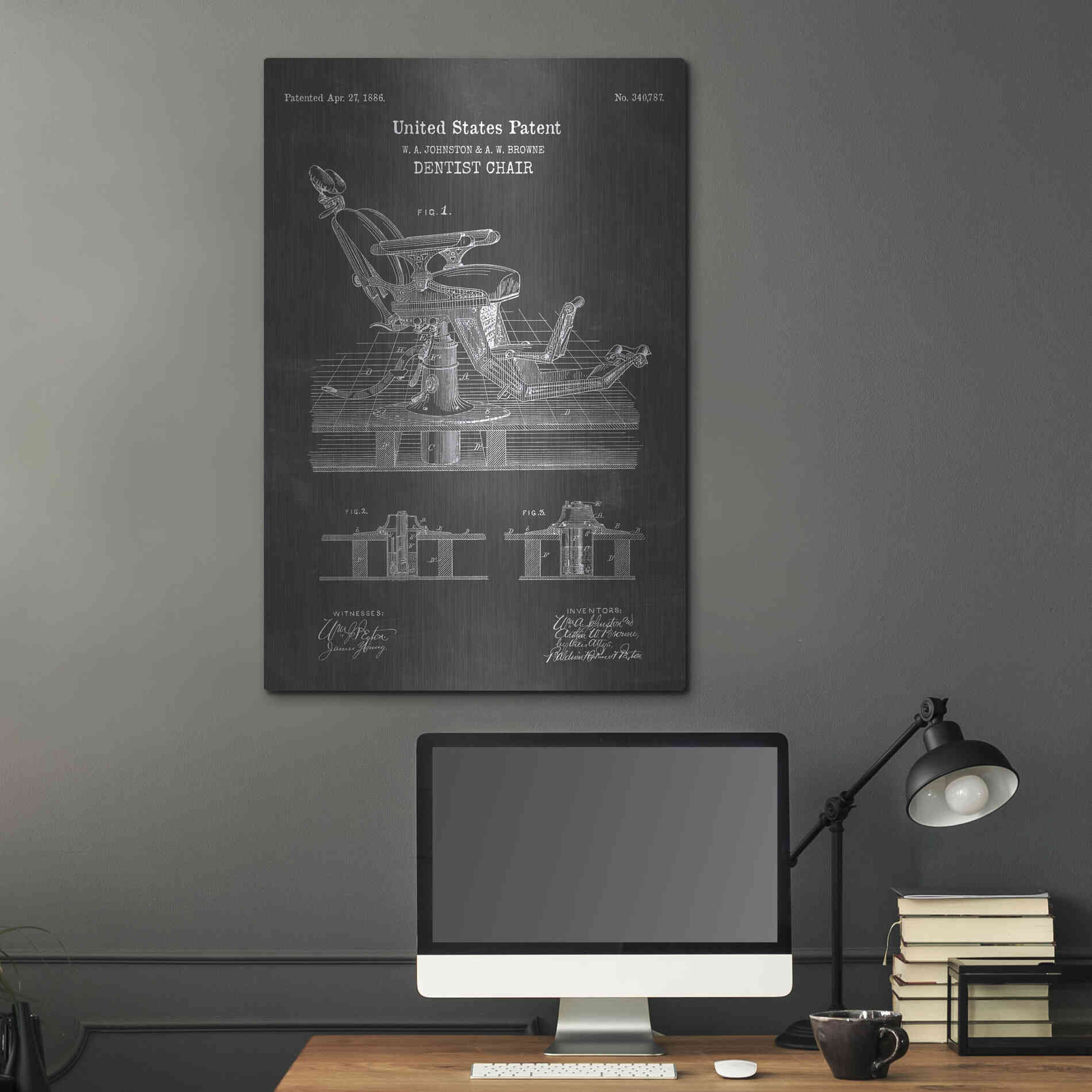 Luxe Metal Art 'Dentist Chair Blueprint Patent Chalkboard' Metal Wall Art,24x36