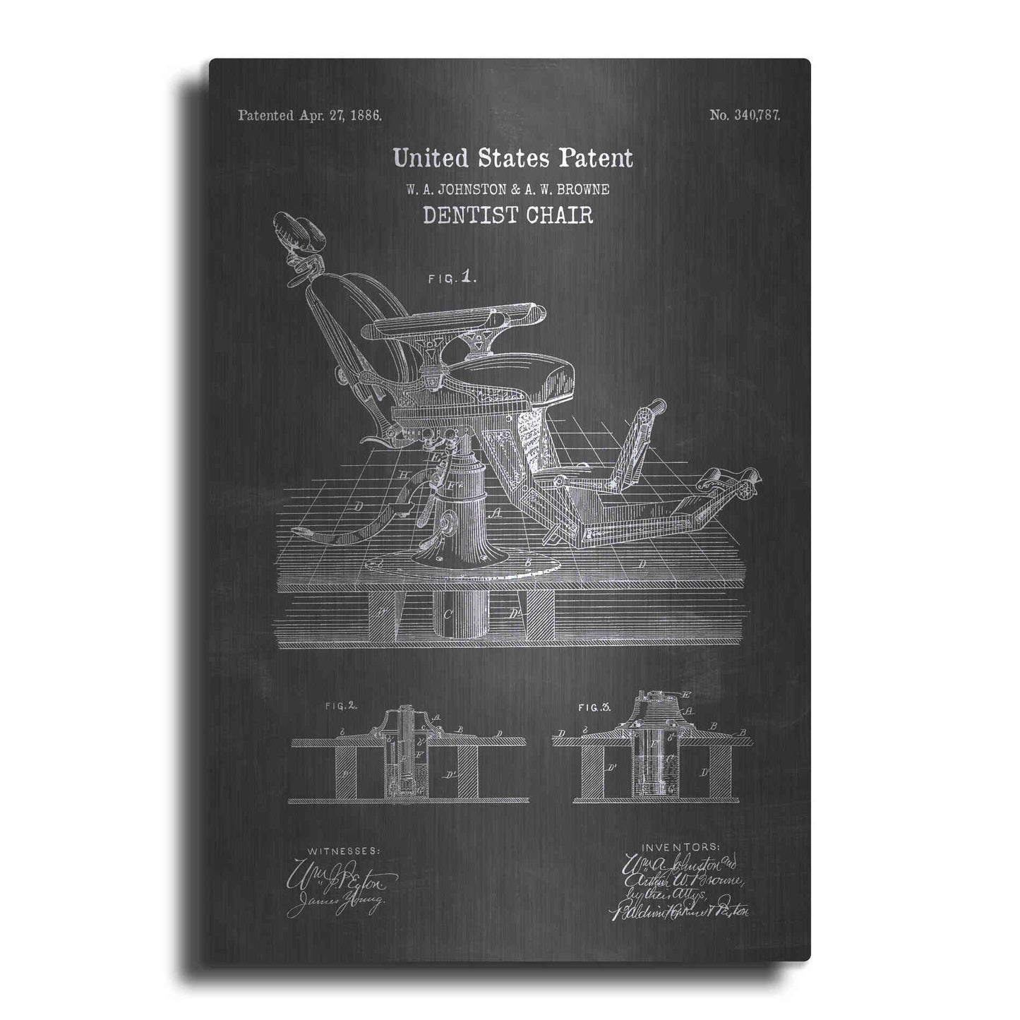 Luxe Metal Art 'Dentist Chair Blueprint Patent Chalkboard' Metal Wall Art