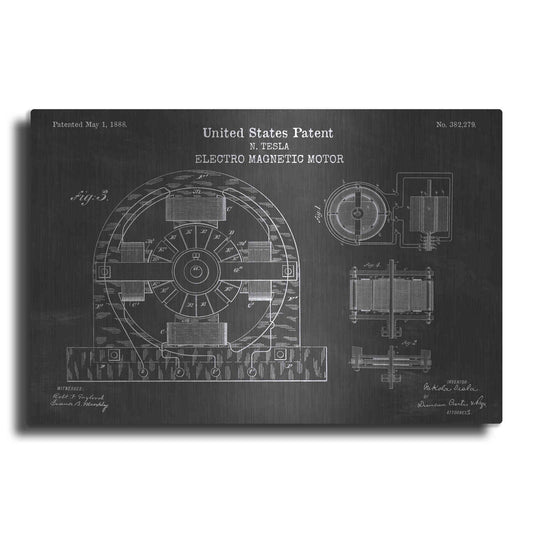 Luxe Metal Art 'Tesla Electro Magnetic Motor Blueprint Patent Chalkboard' Metal Wall Art