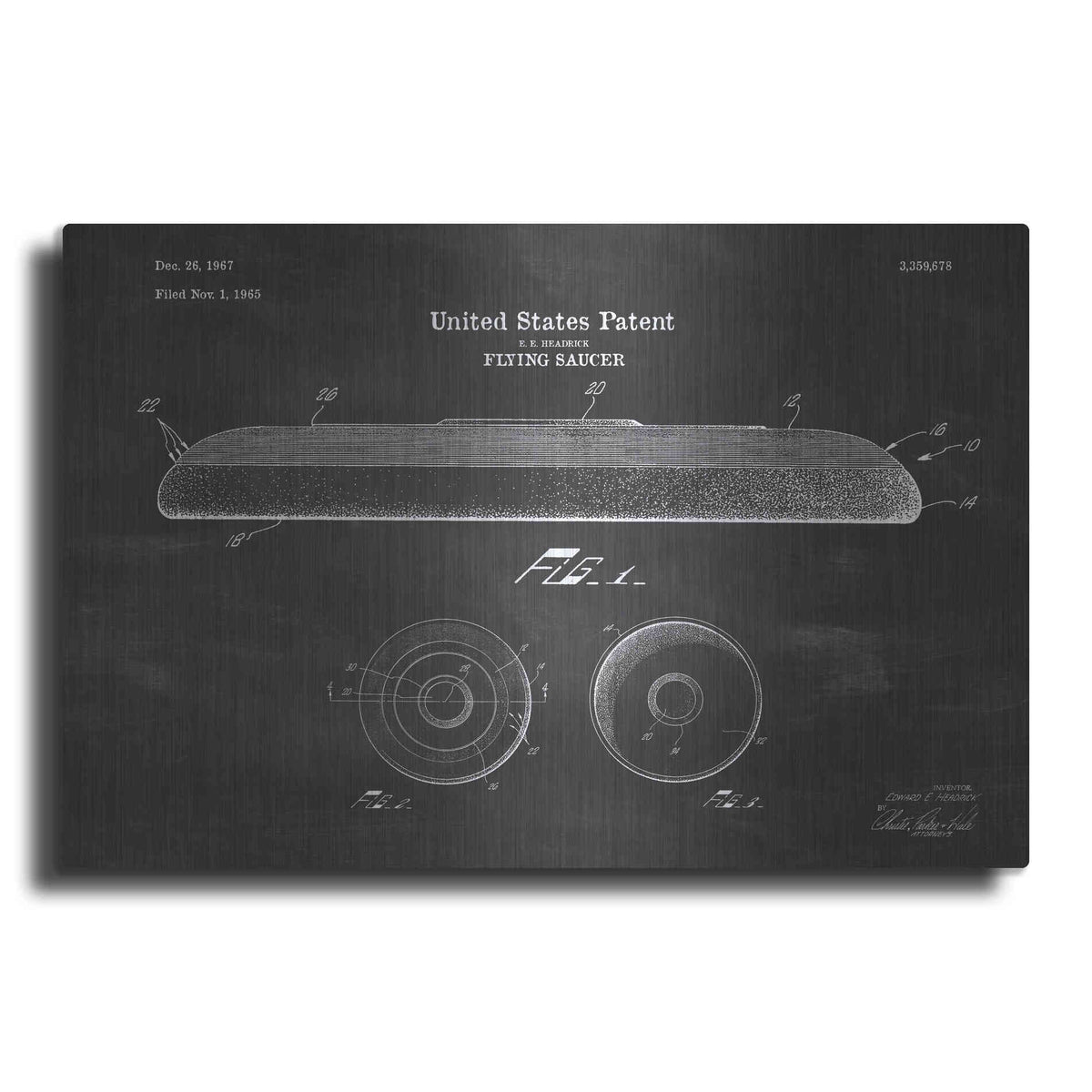 Luxe Metal Art 'Flying Disc Blueprint Patent Chalkboard' Metal Wall Art