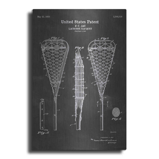 Luxe Metal Art 'Lacrosse Racquet Blueprint Patent Chalkboard' Metal Wall Art