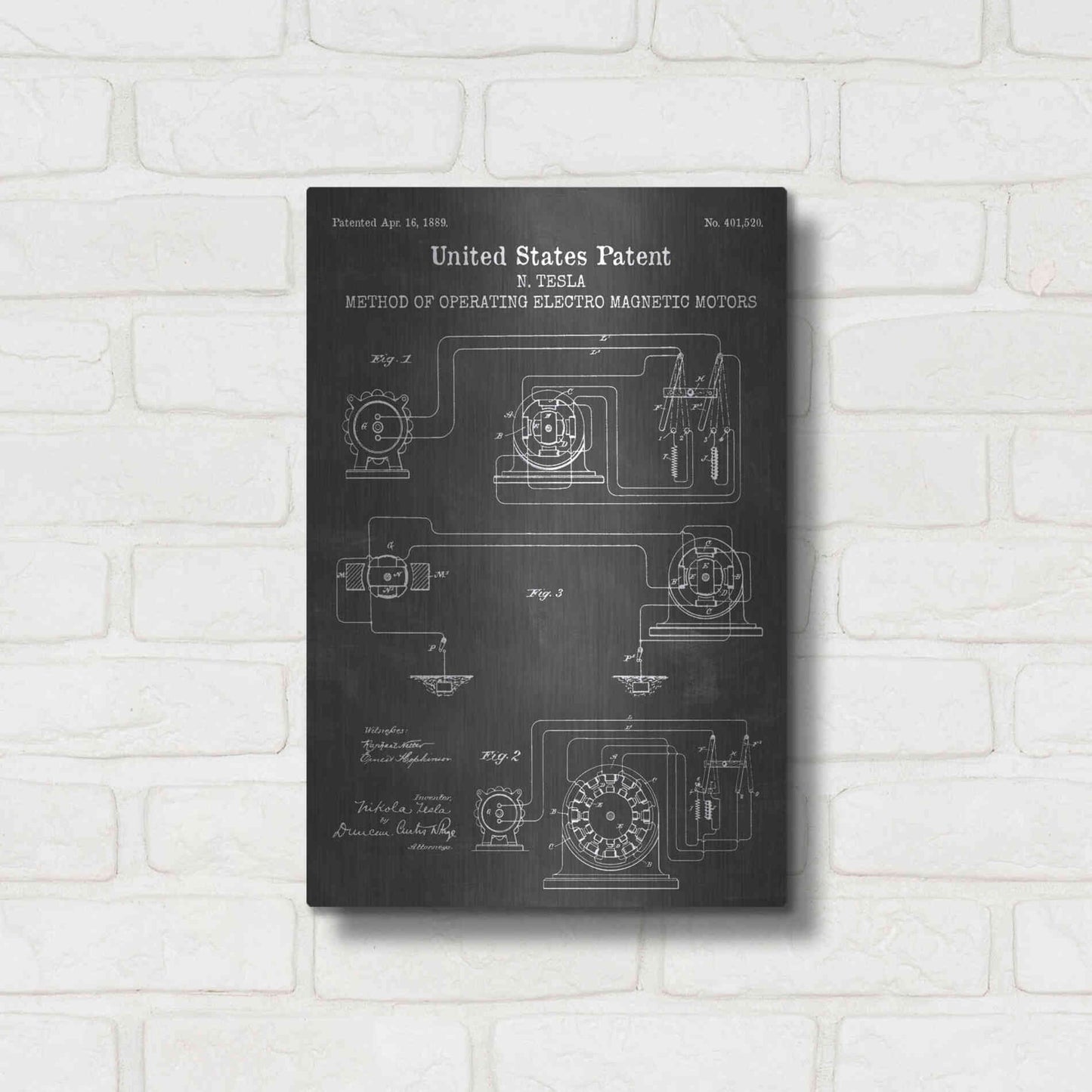 Luxe Metal Art 'Operating Tesla Motor Blueprint Patent Chalkboard' Metal Wall Art,12x16