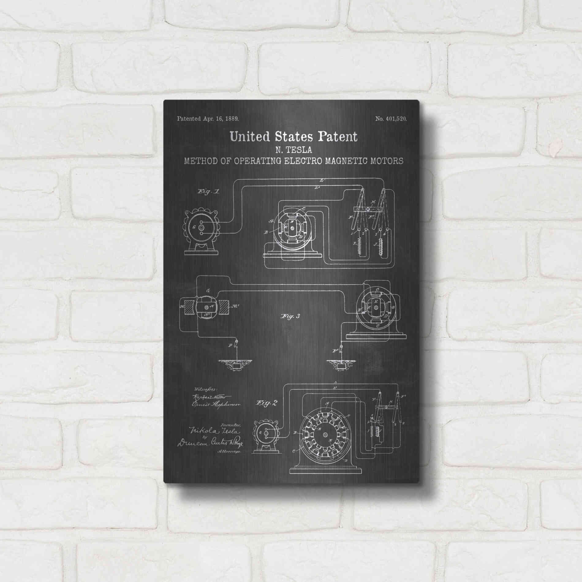 Luxe Metal Art 'Operating Tesla Motor Blueprint Patent Chalkboard' Metal Wall Art,12x16