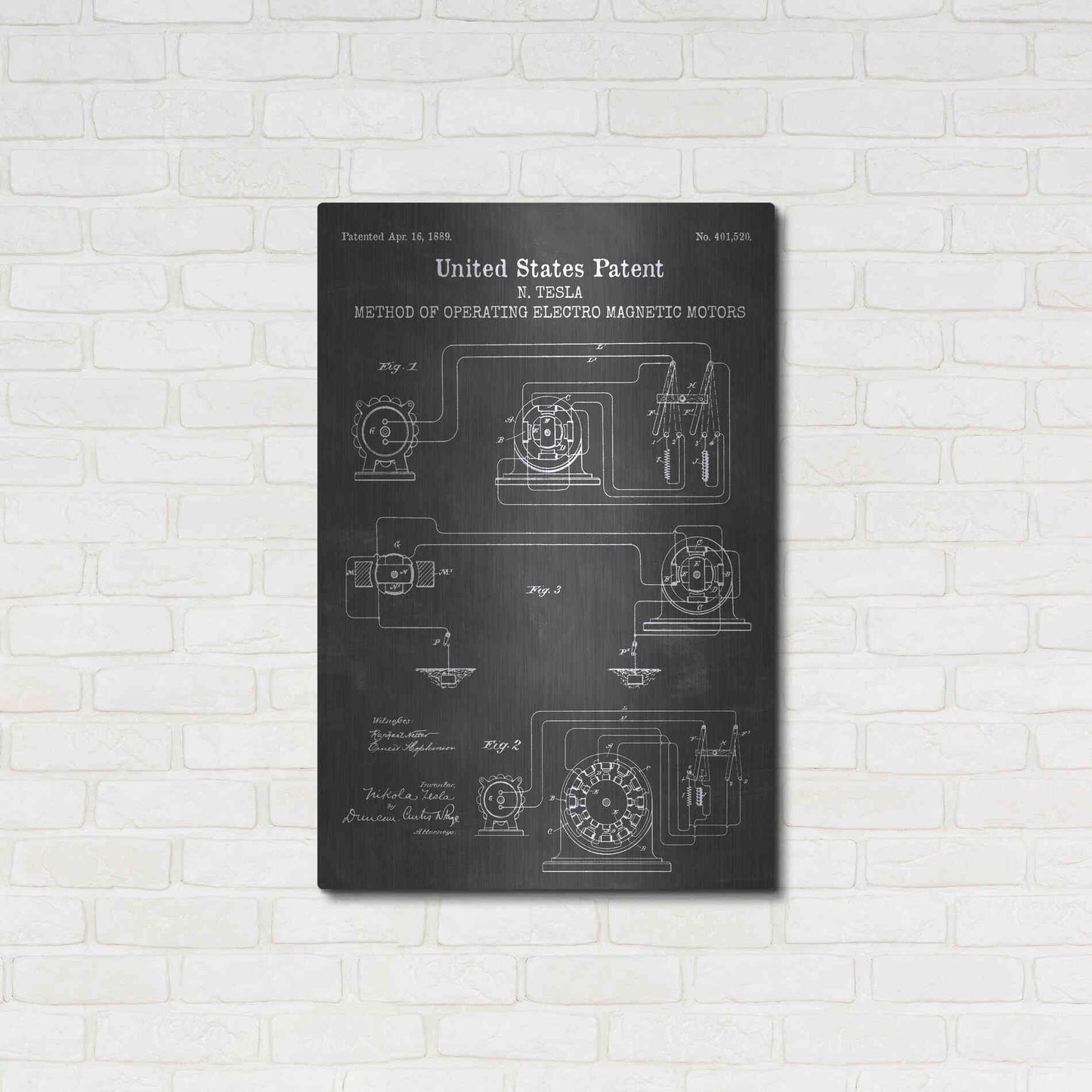 Luxe Metal Art 'Operating Tesla Motor Blueprint Patent Chalkboard' Metal Wall Art,24x36