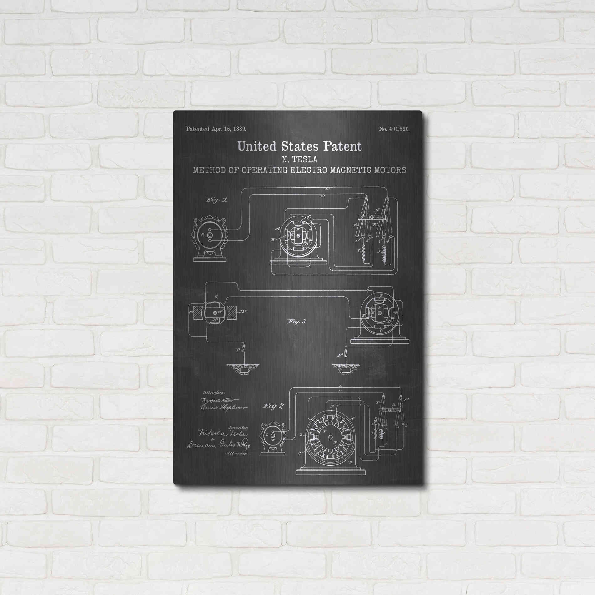Luxe Metal Art 'Operating Tesla Motor Blueprint Patent Chalkboard' Metal Wall Art,24x36