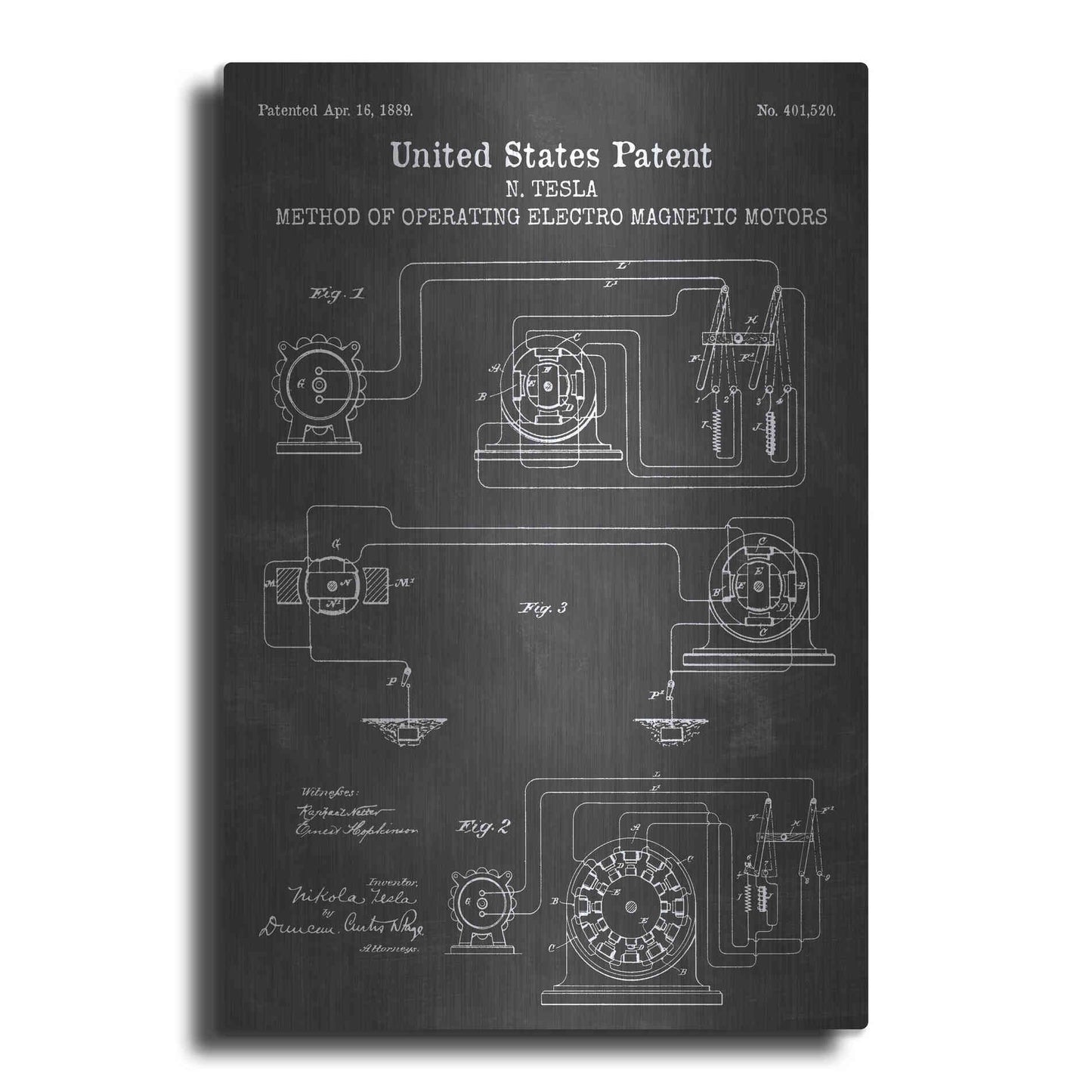 Luxe Metal Art 'Operating Tesla Motor Blueprint Patent Chalkboard' Metal Wall Art