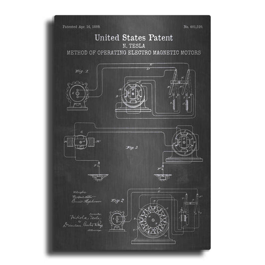 Luxe Metal Art 'Operating Tesla Motor Blueprint Patent Chalkboard' Metal Wall Art