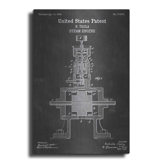 Luxe Metal Art 'Tesla Steam Engine Blueprint Patent Chalkboard' Metal Wall Art