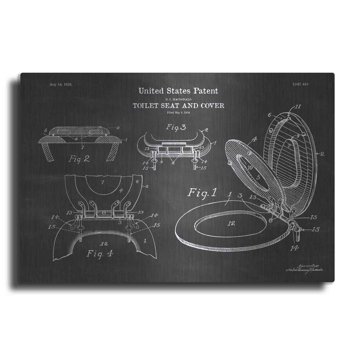 Luxe Metal Art 'Toilet Seat Cover Blueprint Patent Chalkboard' Metal Wall Art