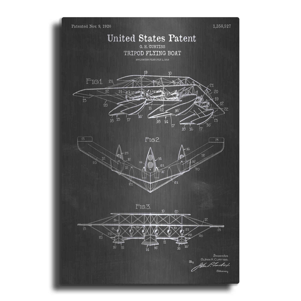 Luxe Metal Art 'Tripod Flying Boat Blueprint Patent Chalkboard' Metal Wall Art