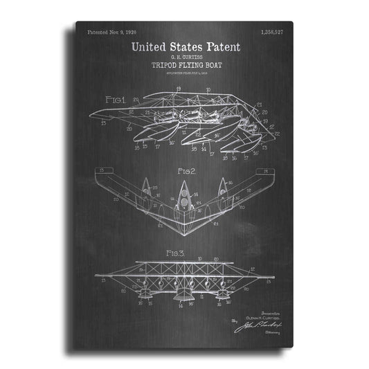 Luxe Metal Art 'Tripod Flying Boat Blueprint Patent Chalkboard' Metal Wall Art