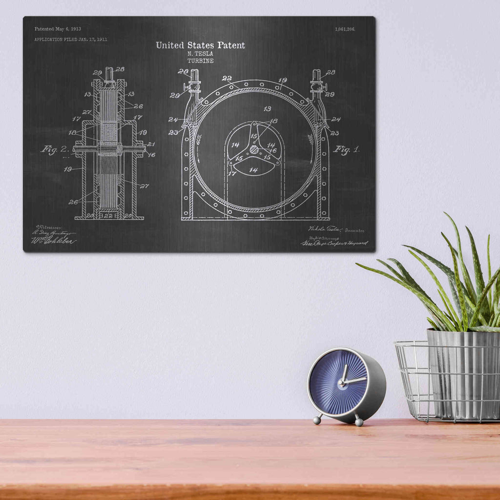 Luxe Metal Art 'Tesla Turbine Blueprint Patent Chalkboard' Metal Wall Art,16x12