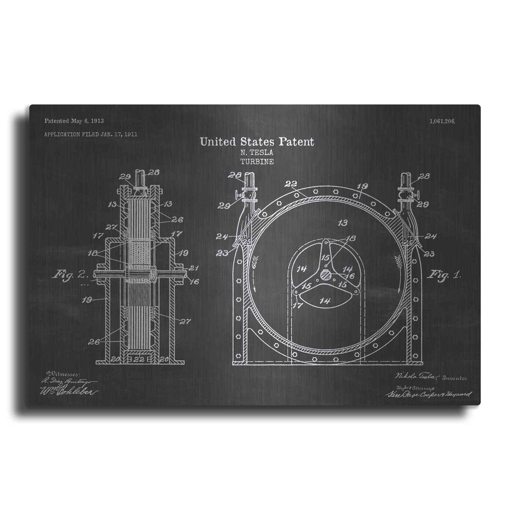 Luxe Metal Art 'Tesla Turbine Blueprint Patent Chalkboard' Metal Wall Art