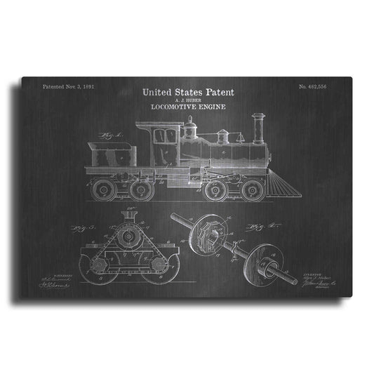 Luxe Metal Art 'Locomotive Engine Blueprint Patent Chalkboard' Metal Wall Art