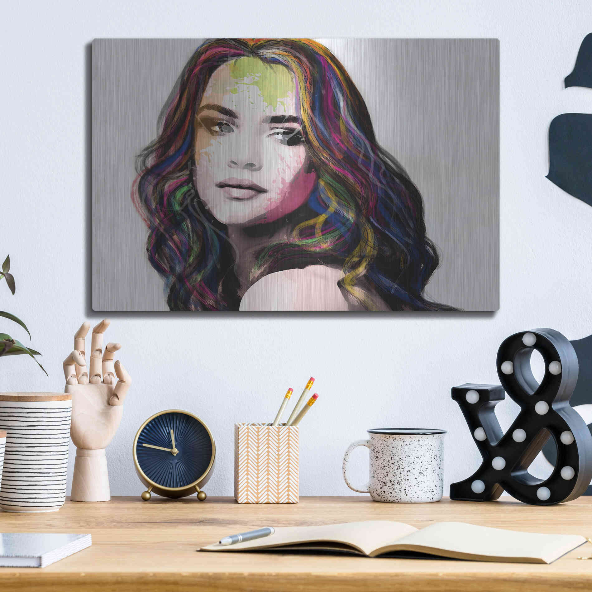 Luxe Metal Art 'Girl in Colour' by Karen Smith, Metal Wall Art,16x12