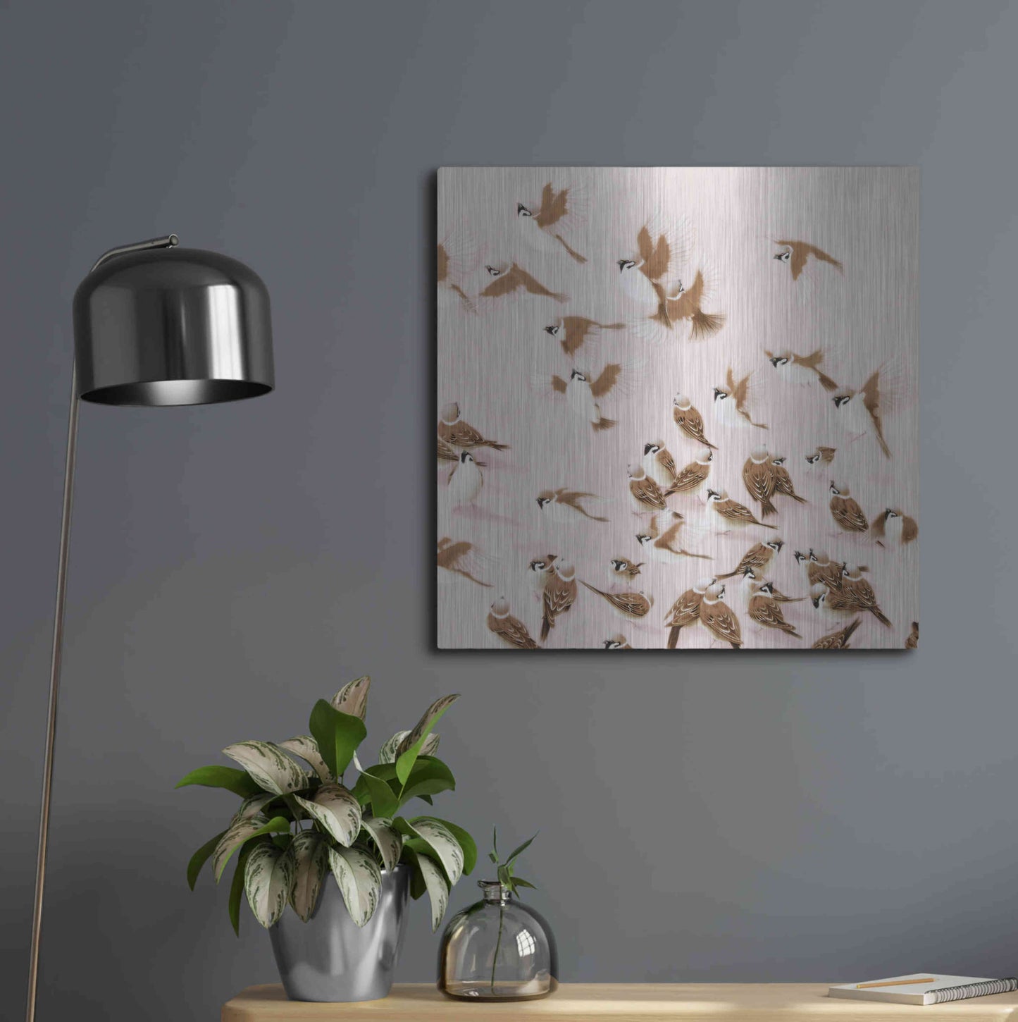 Luxe Metal Art 'Sparrow' by Zigen Tanabe, Metal Wall Art,24x24