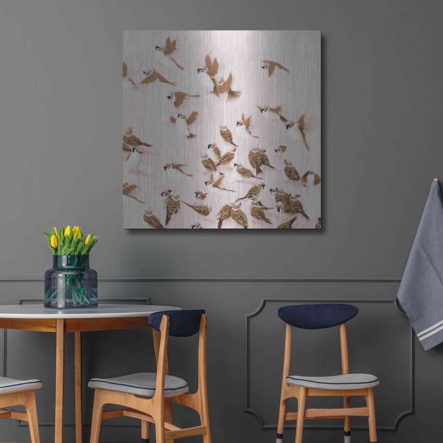 Luxe Metal Art 'Sparrow' by Zigen Tanabe, Metal Wall Art,36x36