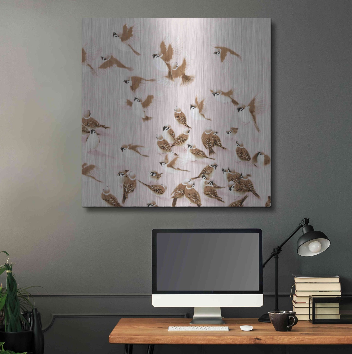 Luxe Metal Art 'Sparrow' by Zigen Tanabe, Metal Wall Art,36x36