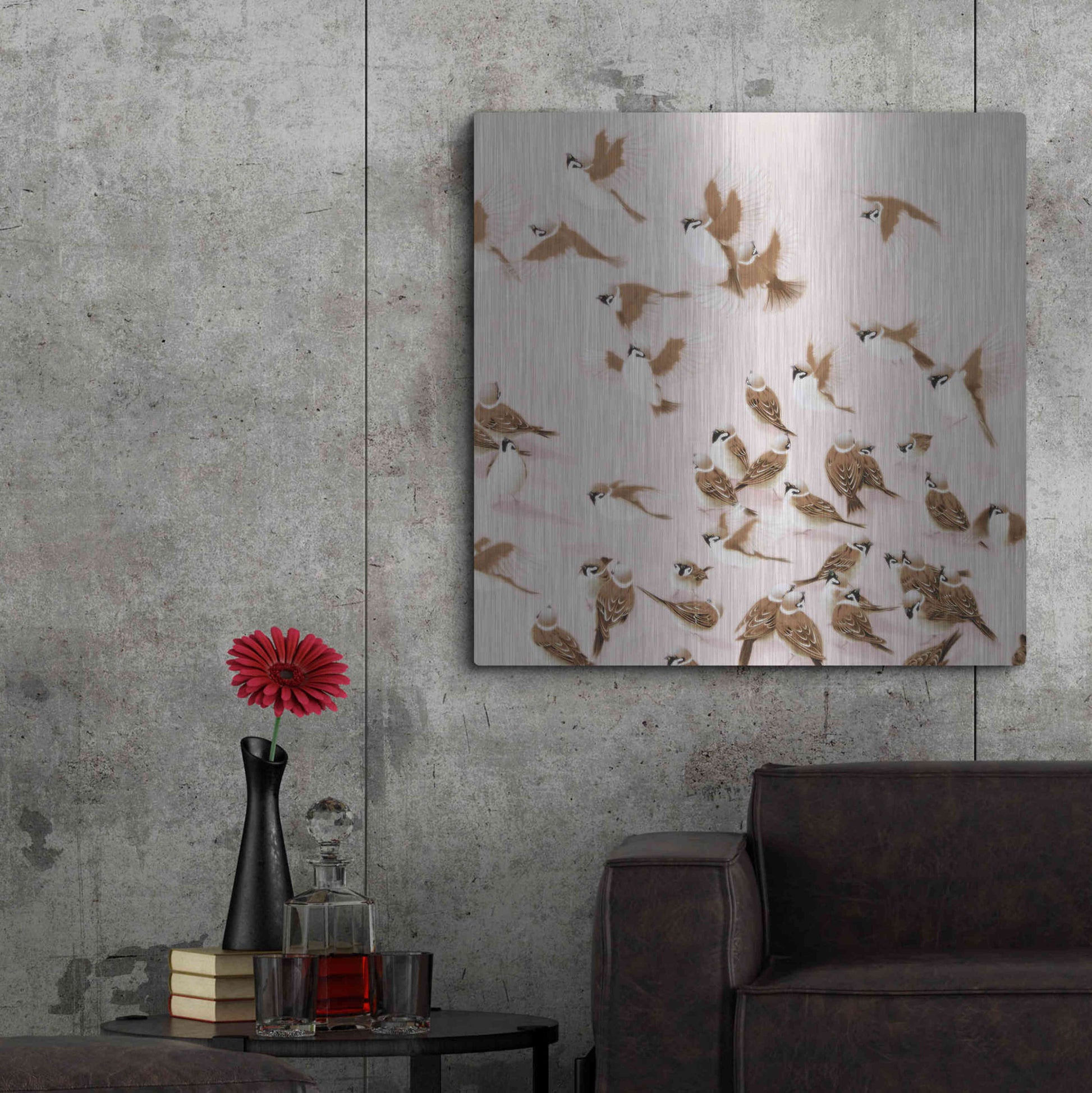 Luxe Metal Art 'Sparrow' by Zigen Tanabe, Metal Wall Art,36x36