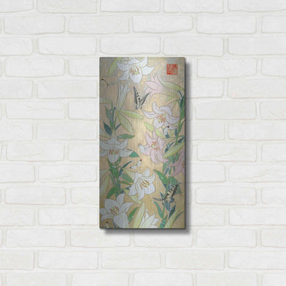 Luxe Metal Art 'Lily and Butterfly' by Zigen Tanabe, Metal Wall Art,12x24