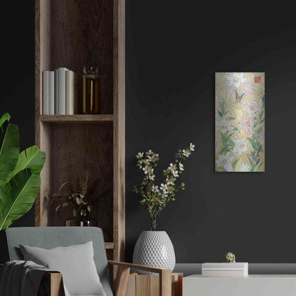 Luxe Metal Art 'Lily and Butterfly' by Zigen Tanabe, Metal Wall Art,12x24