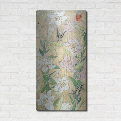 Luxe Metal Art 'Lily and Butterfly' by Zigen Tanabe, Metal Wall Art,24x48
